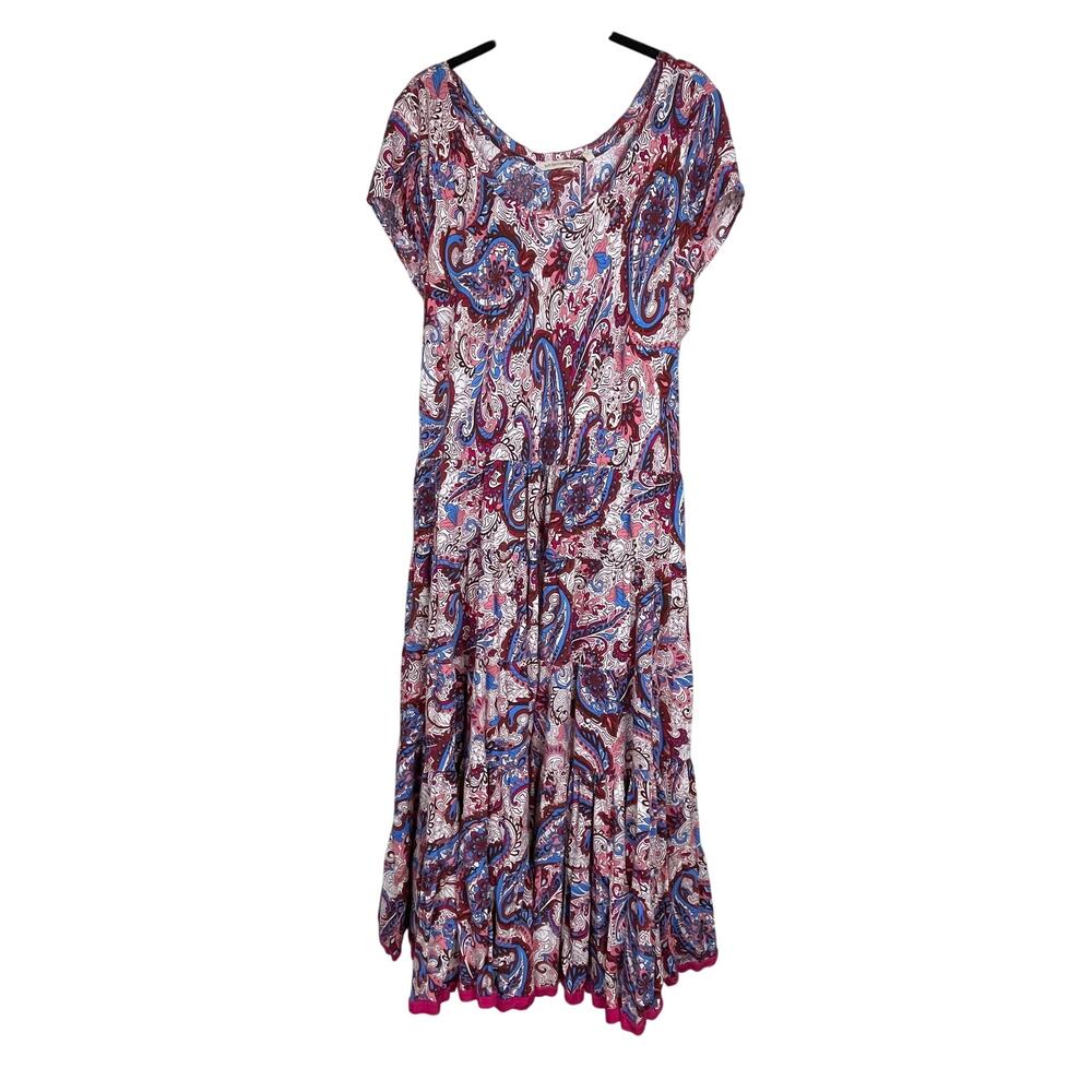 Soft Surroundings Women's 1X Plus Maxi Dress Paisley Tiered Fit & Flare - Picture 4 of 9